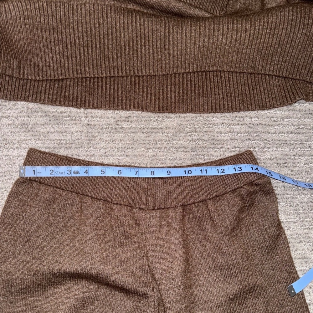 cOMMENSE Oversized Knit Two Piece Set Turtleneck Wide Leg Pants Brown Loungewear - Picture 10 of 12